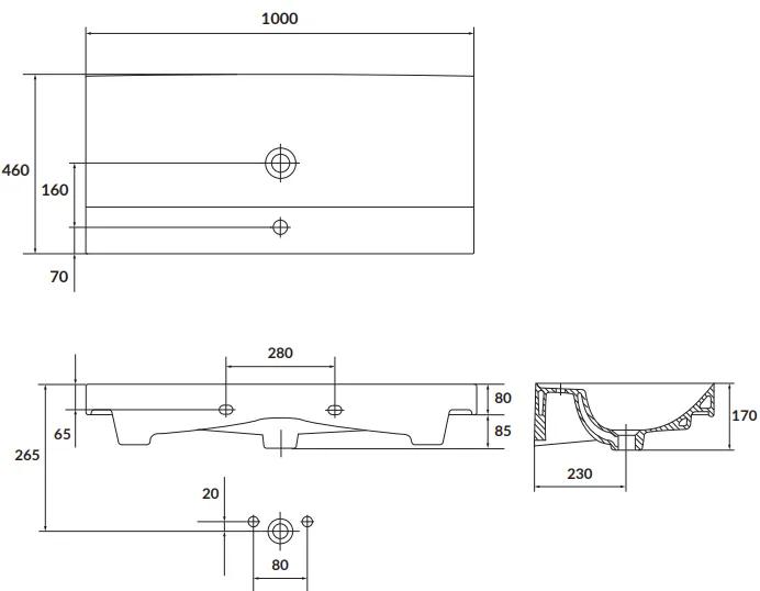 Lavoar suspendat alb 100 cm, dreptunghiular, Cersanit Larga 1000x460 mm