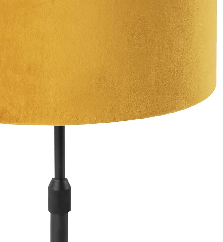 Lampă de masă neagră cu abajur din catifea galbenă cu auriu 25 cm - Parte