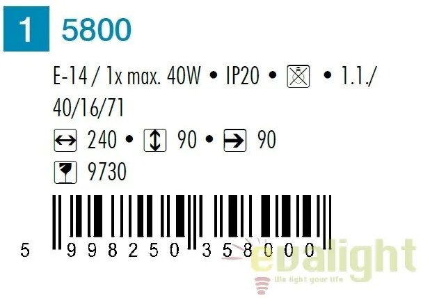 Aplica de perete moderna pentru baie cu protectie IP20, Periodic 5800 RX
