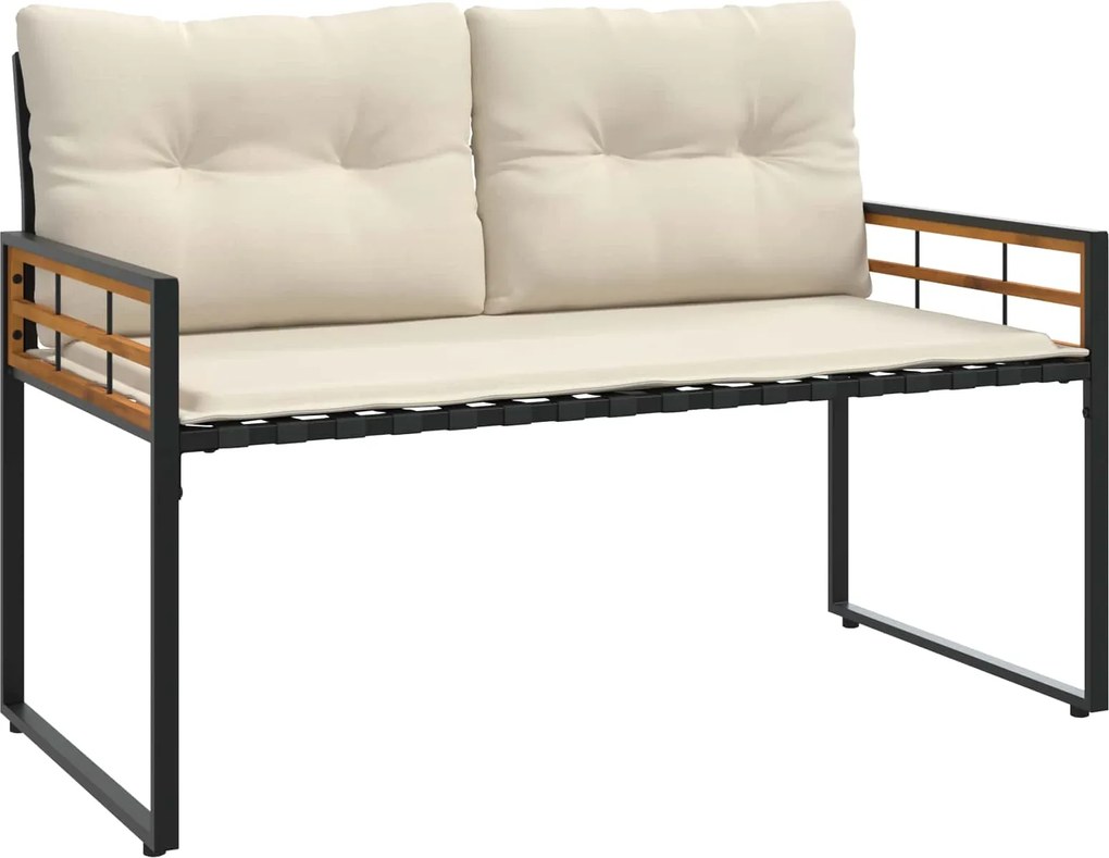 vidaXL Bancă cu strat din lemn cu pernă Simplu Crem 114 x 55 x 77 cm