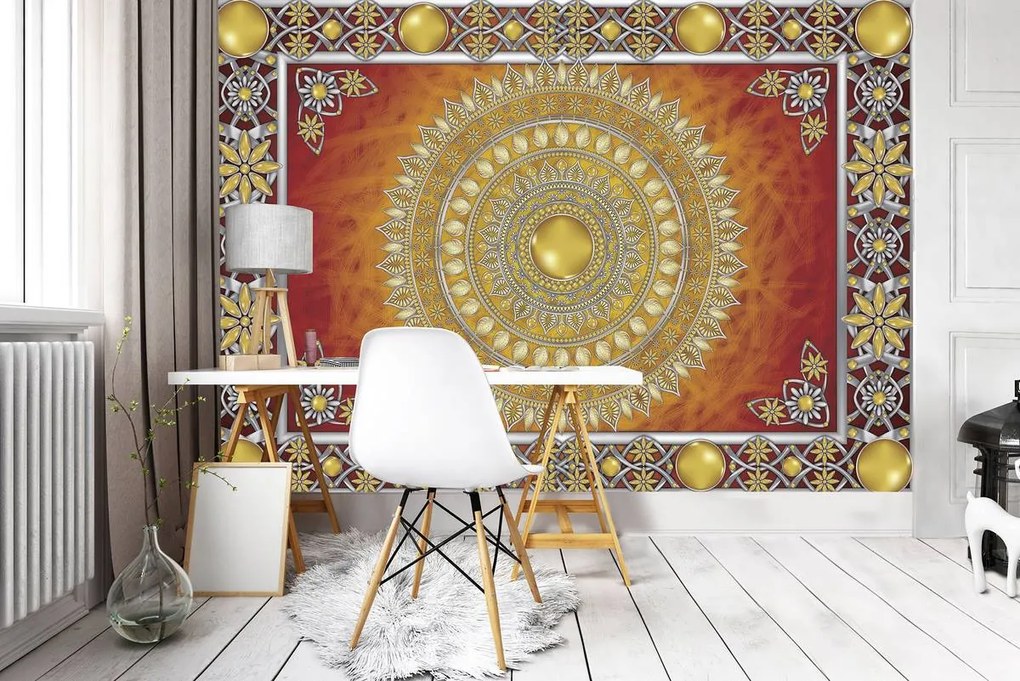 Fototapet - Mandala aurie și roșie (254x184 cm)