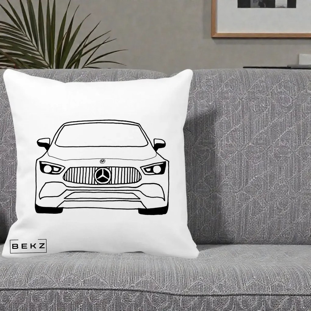 Perna Personalizata Mercedes-Benz Fata Linie, 40x40 cm, Alba Mata, Husa Detasabila, Perna Inclusa, BEKZ®