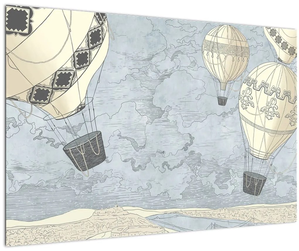 Tablou - Baloane deasupra orașului, nuanțe reci (90x60 cm)