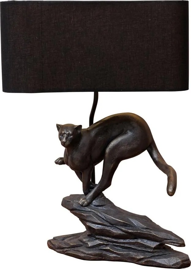 Lampa de masa, din rasina, cu abajur din bumbac, Leopard