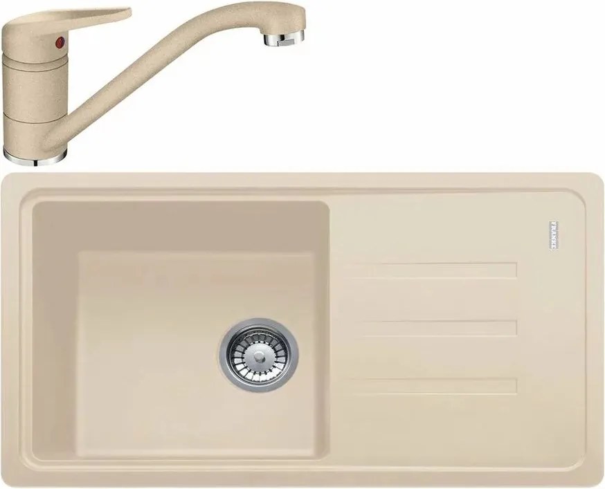 Set chiuveta bucatarie compozit Franke Malta Avena 1 cuva cu picurator 78x43.5 cm reversibila finisaj bej mat plus baterie