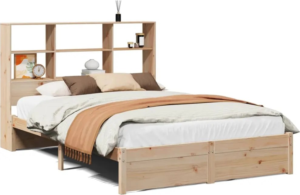vidaXL Pat cu bibliotecă fără saltea, 150x200 cm, lemn masiv de pin