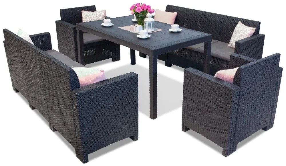 Set de terasă din technoratan Nebraska Apetito 8 antracit Bica