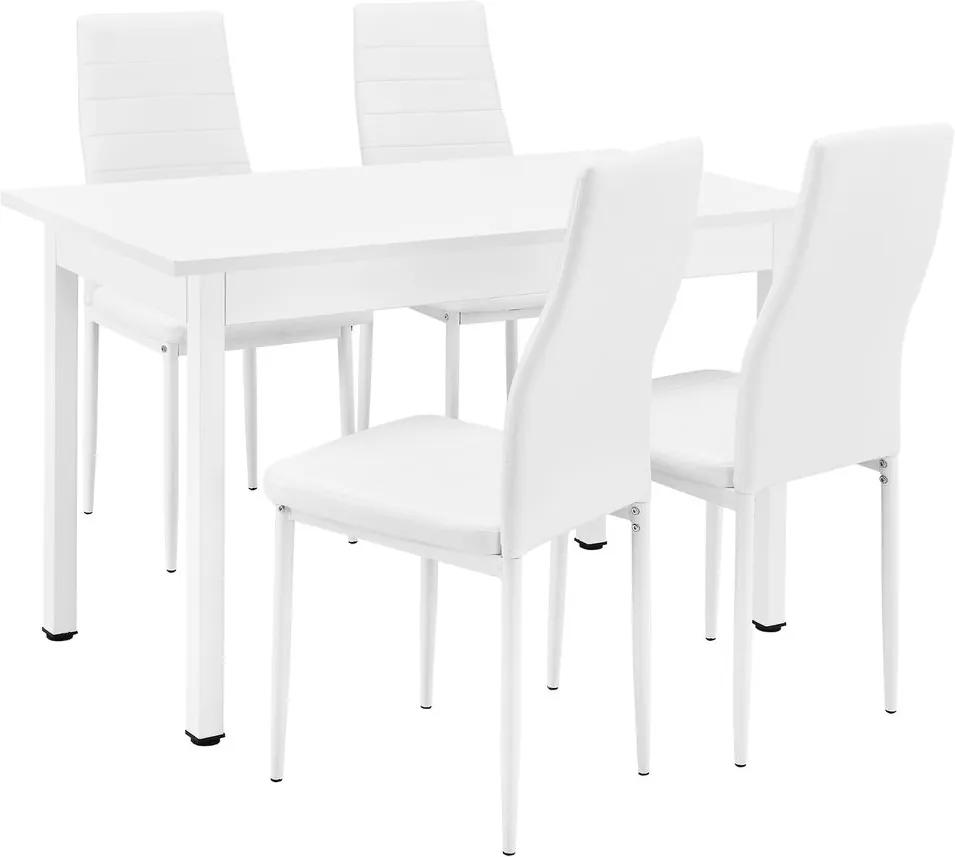 Set design Emma masa bucatarie cu 4 scaune, masa 120 x 60 cm, scaun 96 x 43 cm, MDF/piele sintetica, alb