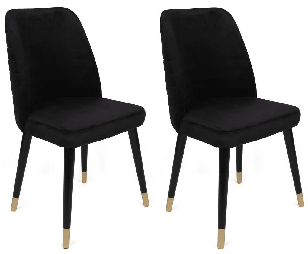 Set 2 scaune haaus Hugo, Negru/Auriu, textil, picioare metalice