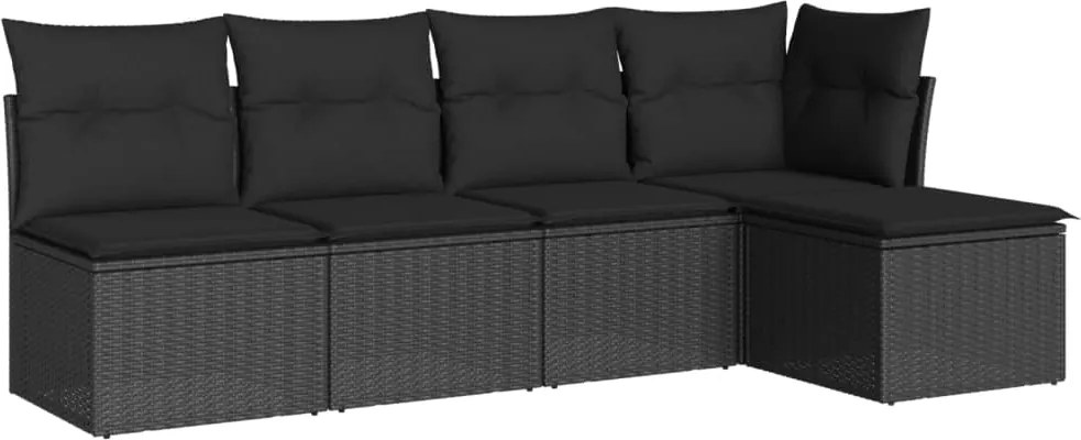 vidaXL Set mobilier de grădină cu perne, 5 piese, negru, poliratan