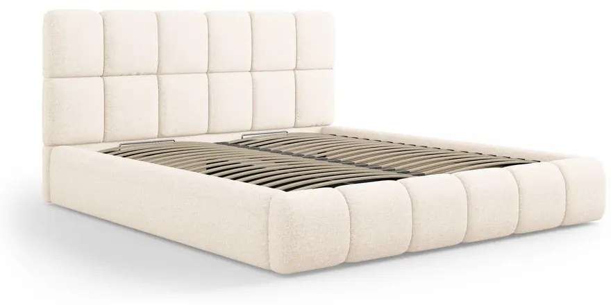 Pat matrimonial crem tapițat cu spațiu de depozitare cu somieră 160x200 cm Bellis – Micadoni Home