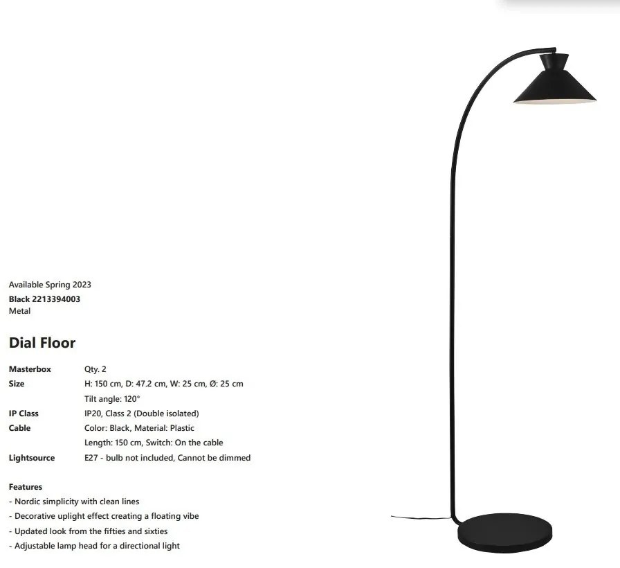 Lampadar, lampa de podea design modern Dial negru
