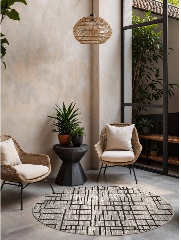 Covor pentru exterior și interior negru/crem rotund ø 160 cm Haringey Crouch – Ted Baker