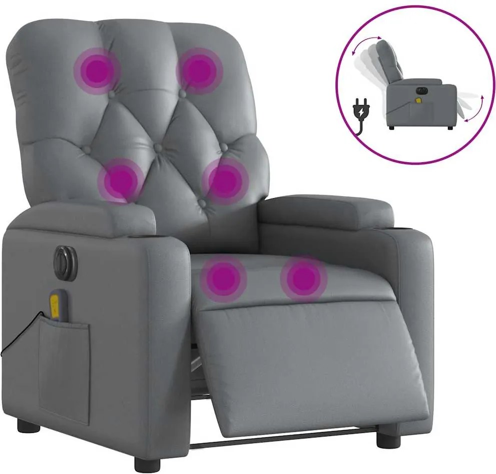 vidaXL Fotoliu de masaj electric rabatabil, gri, piele ecologică