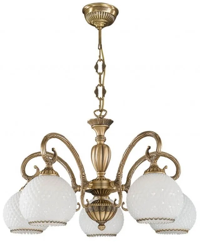 Candelabru cu 5 brate clasic design italian din alama, sticla 8400 RA-L. 8400/5