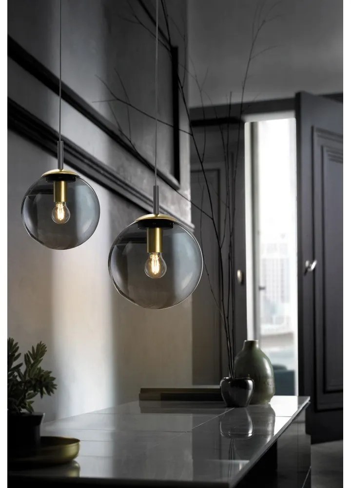 Lustră neagră cu abajur din sticlă Dini – Fischer &amp; Honsel