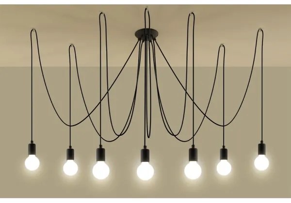 Lustră pe cablu EDISON 7 7xE27/60W/230V negru