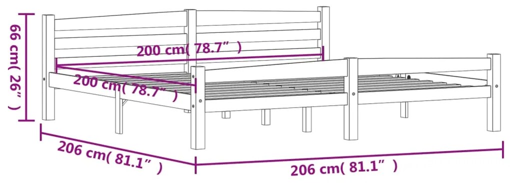 Cadru de pat cu 4 sertare, gri inchis, 200x200 cm, lemn de pin Morke gra, 200 x 200 cm, 4 Sertare