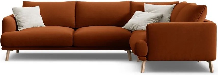 Colțar teracotă cu tapițerie din catifea (cu colț pe partea dreaptă/în formă de ”L”) Naomi – Micadoni