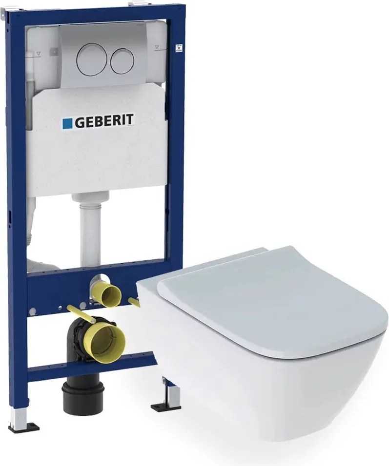 Set promo vas wc suspendat + capac slim softclose Geberit Smyle Square + rezervor incastrat cu sistem de fixare + clapeta crom Geberit Duofix Delta
