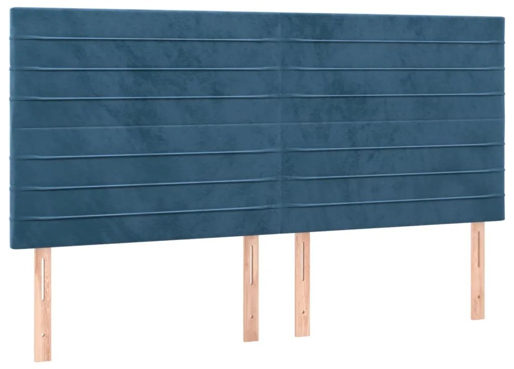 Pat box spring cu saltea, albastru inchis, 160x200 cm, catifea Albastru inchis, 160 x 200 cm, Benzi orizontale