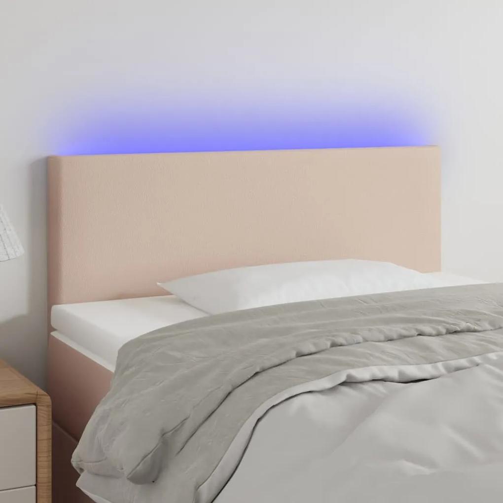3121409 vidaXL Tăblie de pat cu LED, cappuccino, 80x5x78/88cm, piele ecologică