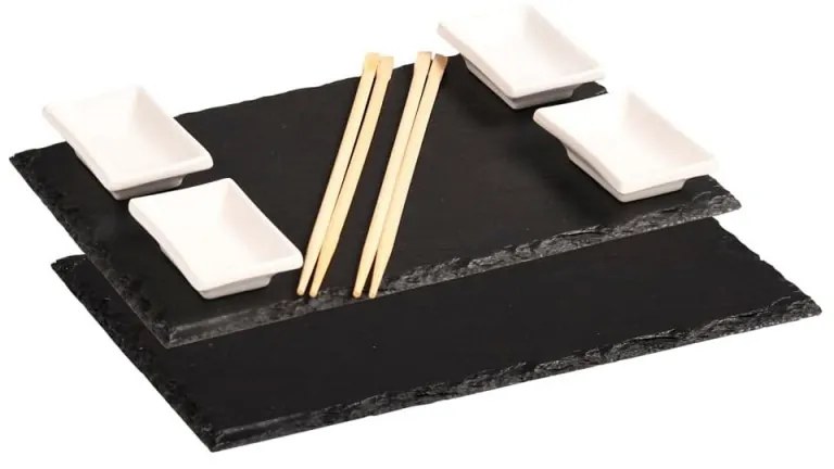 Set sushi Kesper 38140, 6 piese, Pentru doua persoane, Ardezie, 10 betisoare, Negru