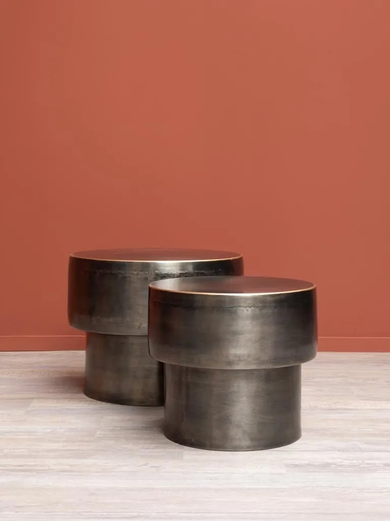 Set 2 masute laterale din metal, cu aspect vintage, Drum