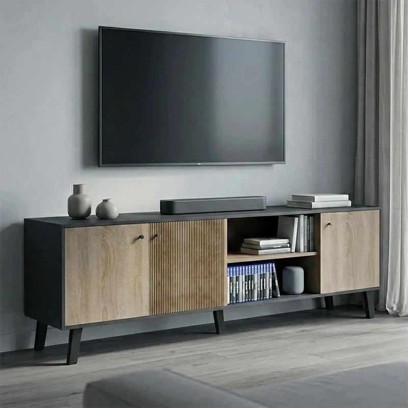 Comoda TV Tuscara, nuanta sonoma-antracit, 180 x 41 x 51 cm