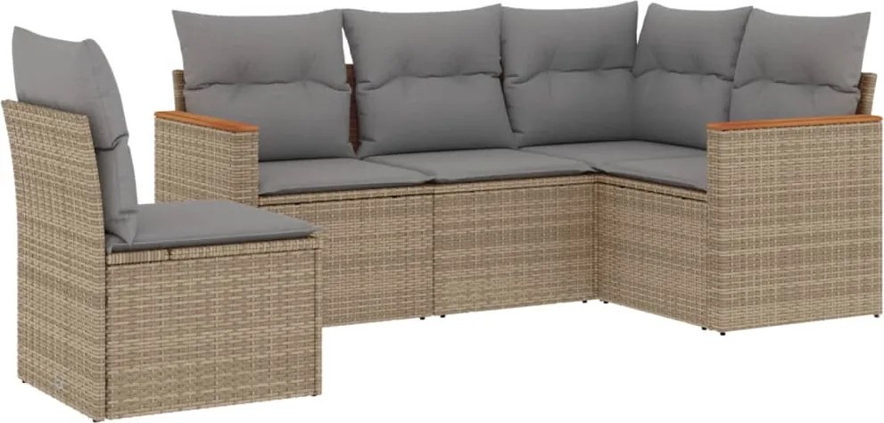 vidaXL Set canapele de grădină, 5 piese, cu perne, bej, poliratan