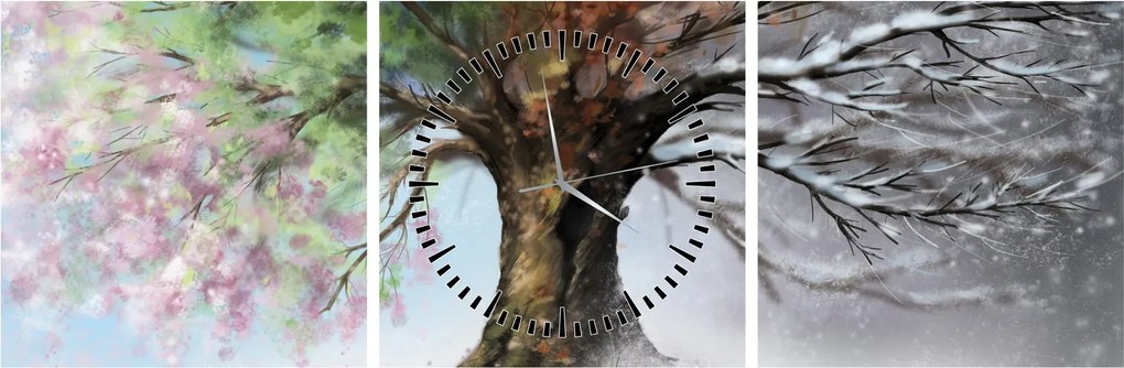 Tablou - Arborele celor patru anotimpuri (cu ceas) (90x30 cm)