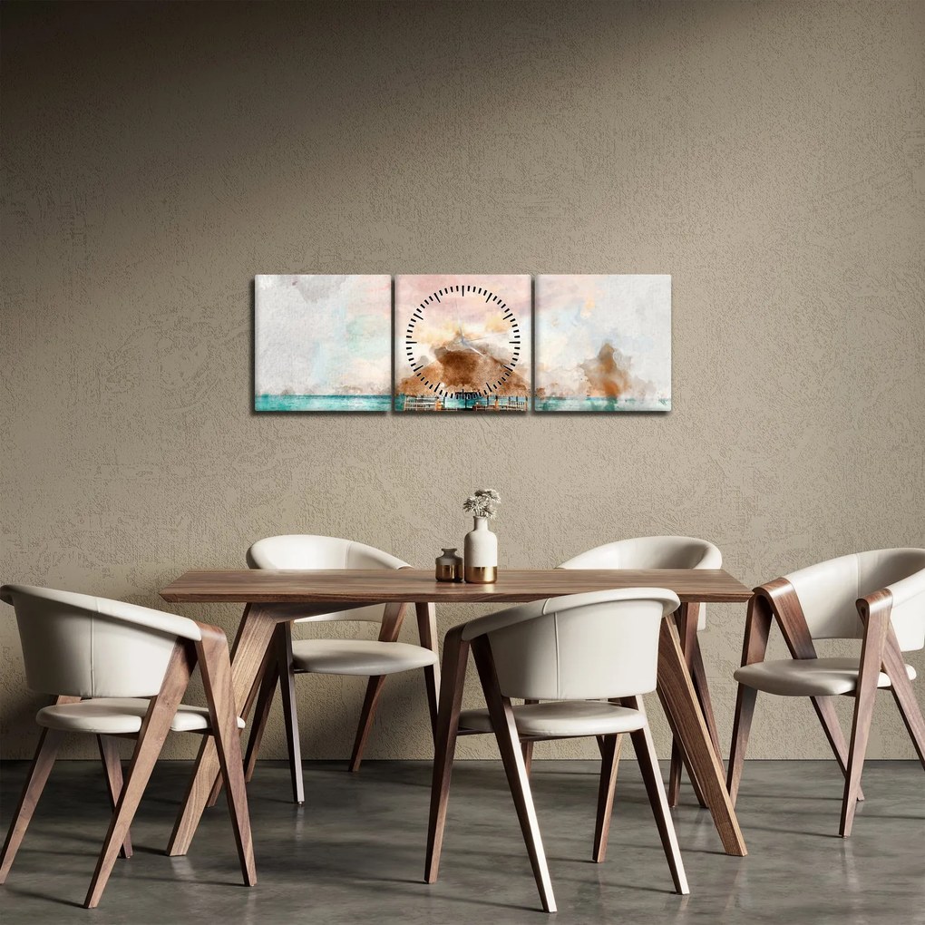 Tablou - Maldive, debarcader din lemn (cu ceas) (90x30 cm)
