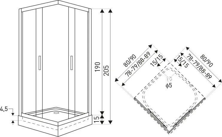 Soho Square Black 80 Carcasă de duș pătrată cu tavă de duș
