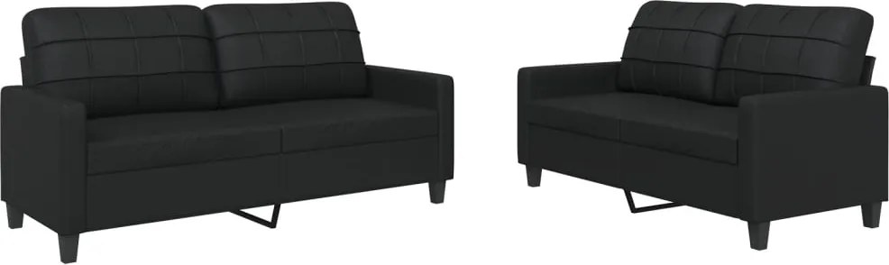 vidaXL Set de canapele cu perne, 2 piese, negru, piele ecologică
