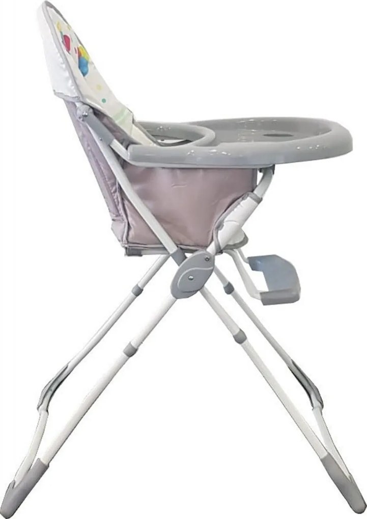 Scaun de masa pentru copii si bebe Baby Care™ CH ,Pliabil, Centura de siguranta, Sezut comfortabil, Masuta detasabila, Model Elefanti , Gri