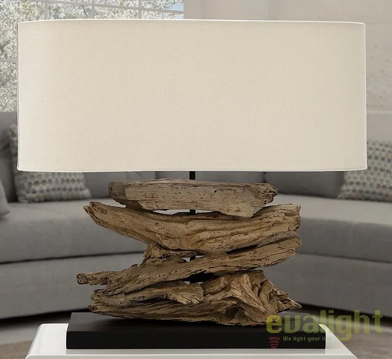 Lampa de masa realizata manual din lemn de tec, Riverine natur A-36786 VC