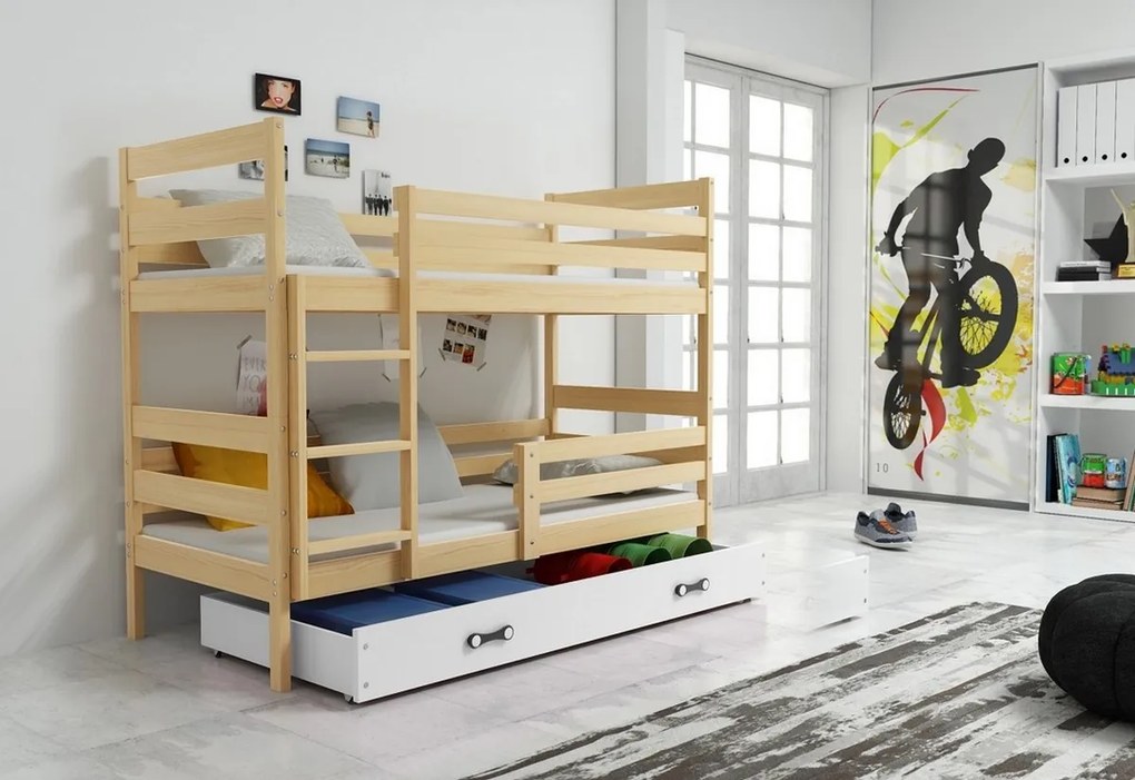 Expedo Pat supraetajat RAFAL 2 + SD + saltea + somieră GRATIS, 80x190 cm, pin, grafit