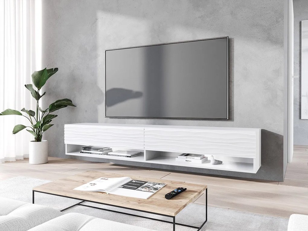 Dulap TV de perete Adenuk 140 MDF (Alb + Alb) (cu iluminat LED RGB). 1106327