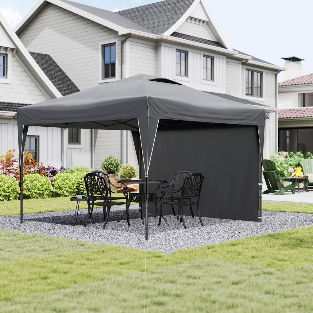 Outsunny Tonnelă/cort barnum de grădină pliant cu panou lateral detașabil + sac de transport, cadru oțel, țesătură Oxford | Aosom Romania