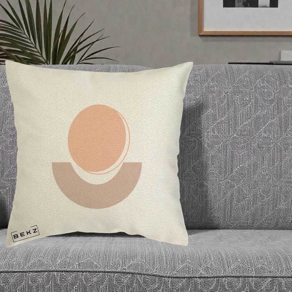 Perna Decorativa Geometric Boho Luna si Disc, 40x40 cm, Ecru, Husa Detasabila, Perna Inclusa, BEKZ®
