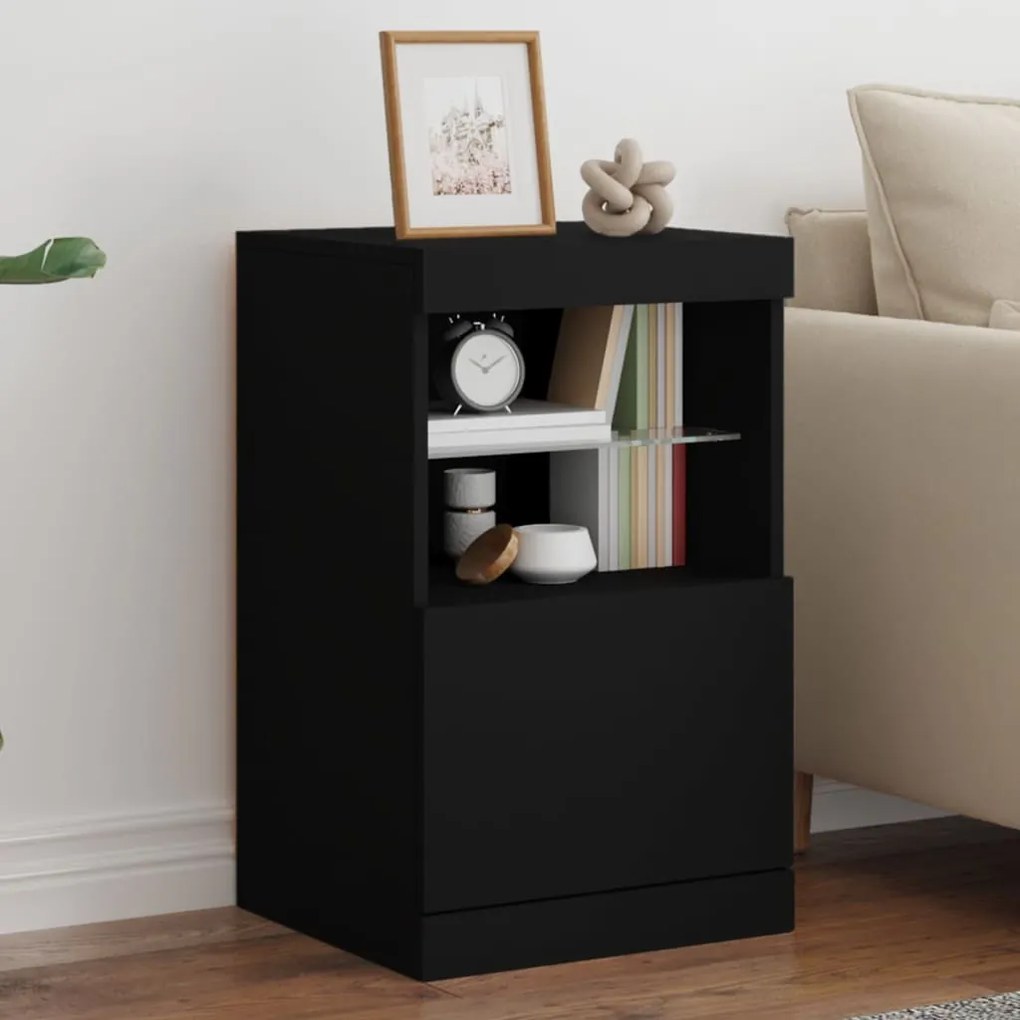 vidaXL Servantă cu lumini LED, negru, 41x37x67 cm