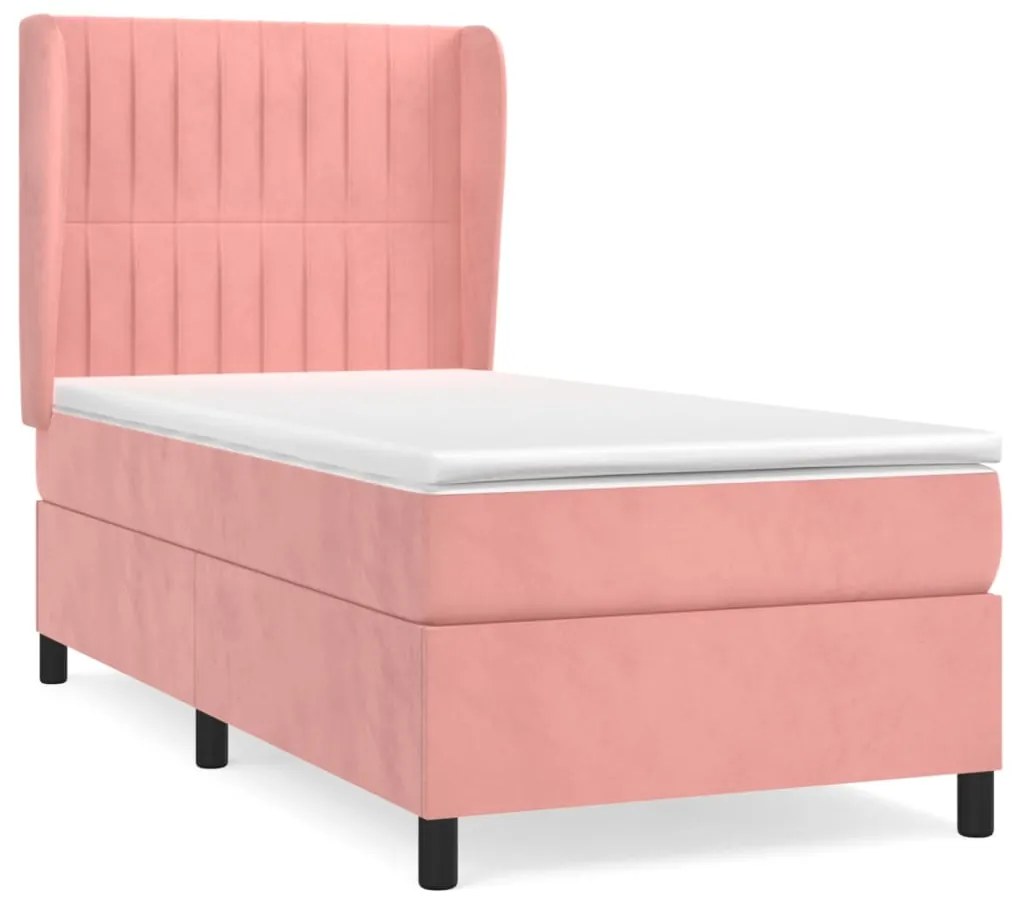 3129308 vidaXL Pat box spring cu saltea, roz, 90x190 cm, catifea