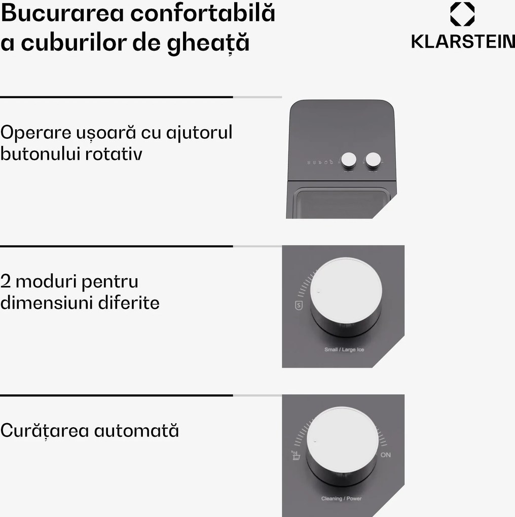 Klarstein Aparat pentru cuburi de gheata IceCraft, 2 moduri, 1,3 l apa rece, curățare automata, 12 kg/24 h
