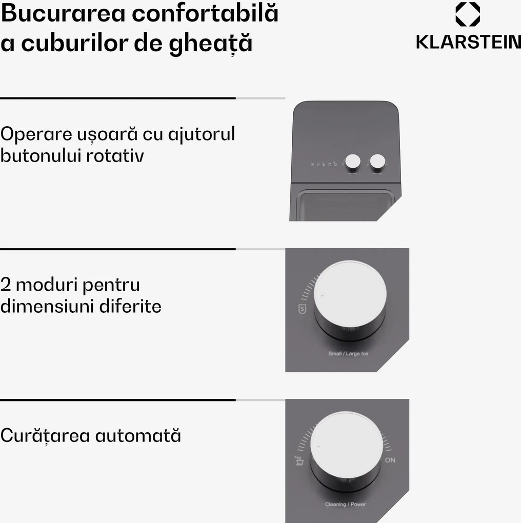 Klarstein IceCraft mașină de făcut gheață | 2 moduri | 1,3 litri apă rece | curățare automată | 12 kg/24h