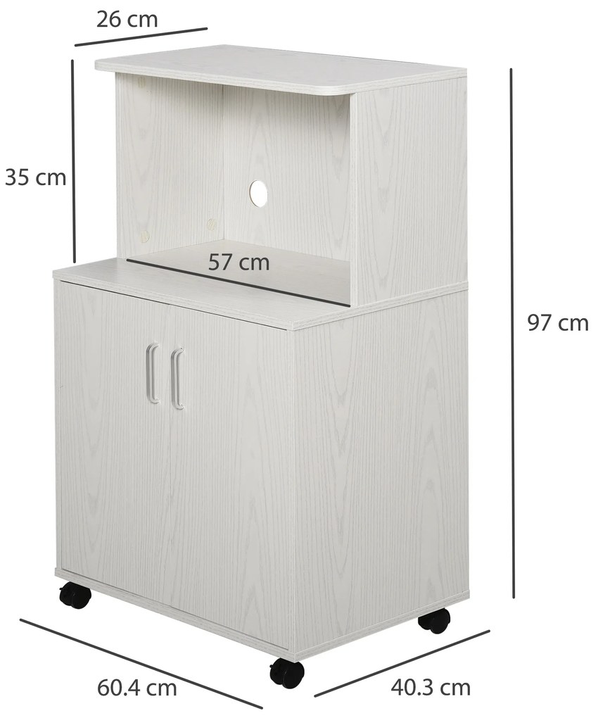 HOMCOM Cărucior cărucior cuptor cu microunde dulap 2 uși - dim. 60,4L x 40,3l x 97H cm - alb | Aosom Romania