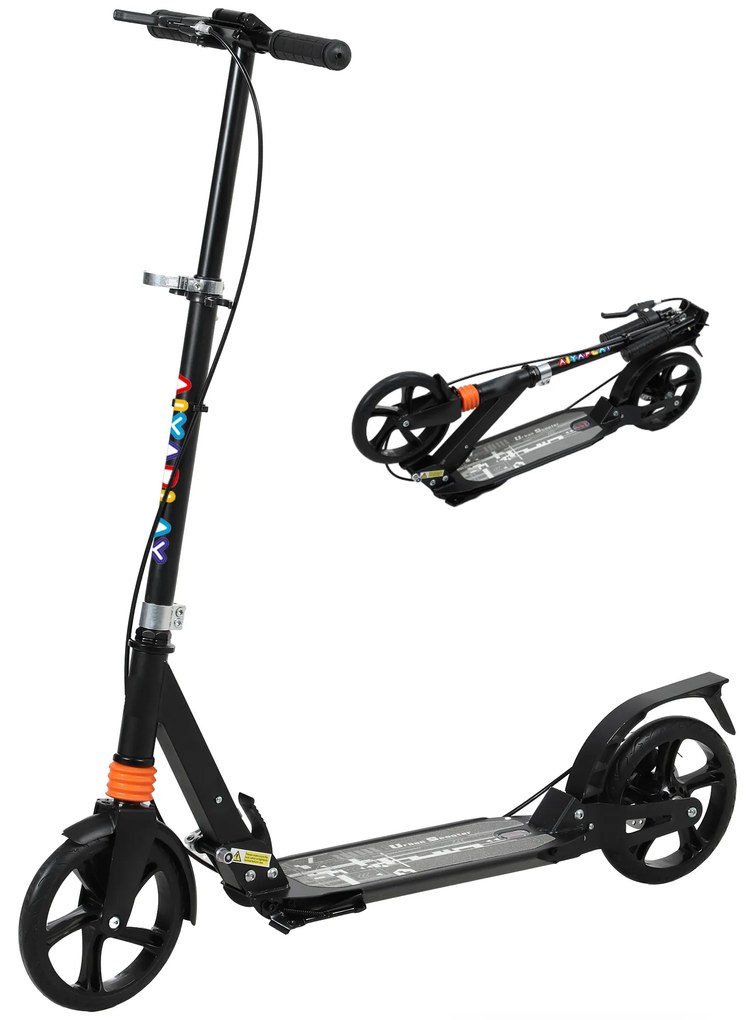 AIYAPLAY Trotinetă copii, trotinetă pliabilă cu 2 roți, ghidon cu 4 trepte de reglaj pe înălțime, 94 x 36 x 88-103 cm, negru | Aosom Romania