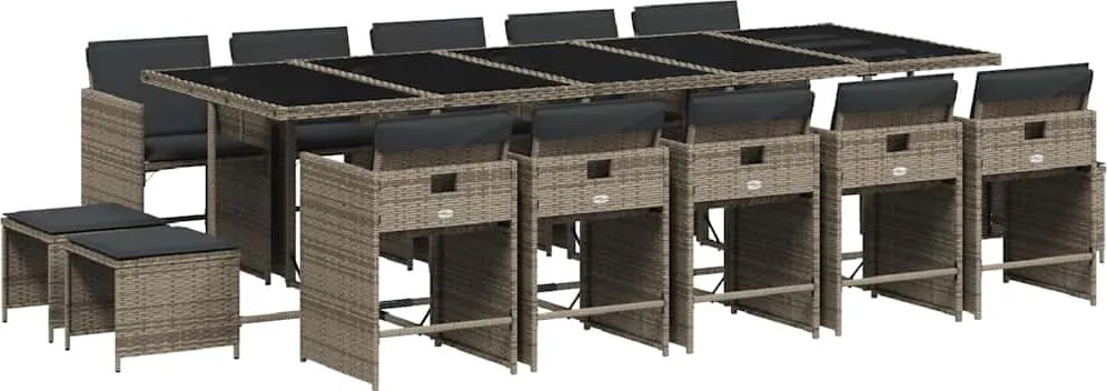 vidaXL Set mobilier de grădină cu perne, 15 piese, gri, poliratan