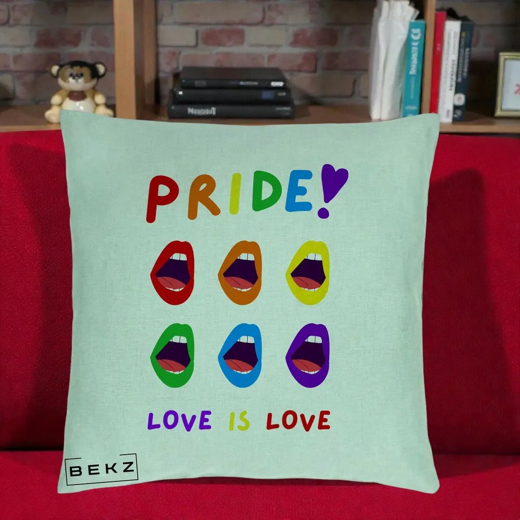 Perna Personalizata Pride Love is Love Curcubeu, 40x40 cm, Verde Menta, Husa Detasabila, Perna Inclusa, BEKZ®