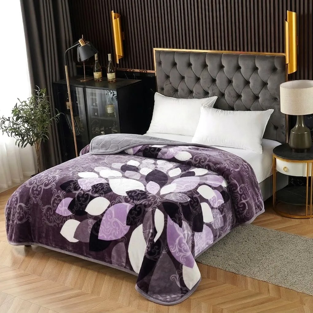 Pătură Cocolino gofrată 3D, mov cu petale, 200x240 cm, 2,2 kg, PGU209