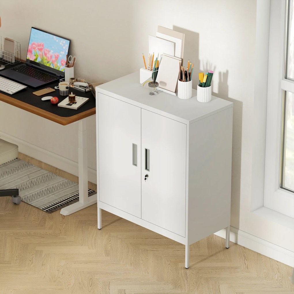 HOMCOM Dulap de Birou din Oțel cu 2 Rafturi Reglabile cu Sistem de Încuiere și 2 Chei, 80x40x100 cm, Alb | Aosom Romania